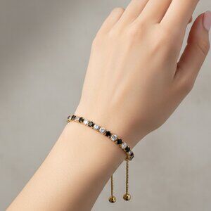 3/$35 Copper Chain Tennis Bracelet Black White Cubic Zirconia Gold Tone Jewelry